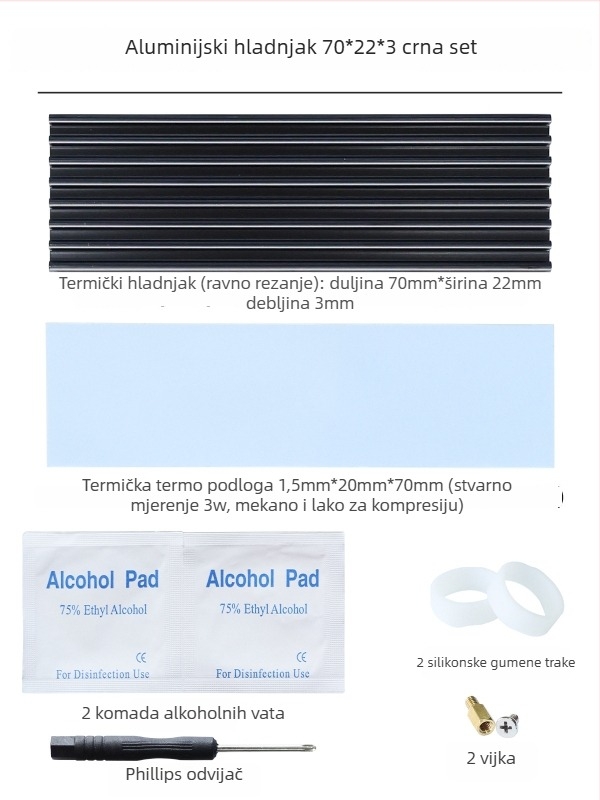 Chladič za M.2 SSD 2280, aluminij, za tvrdi disk, radi notebook i stolno računalo