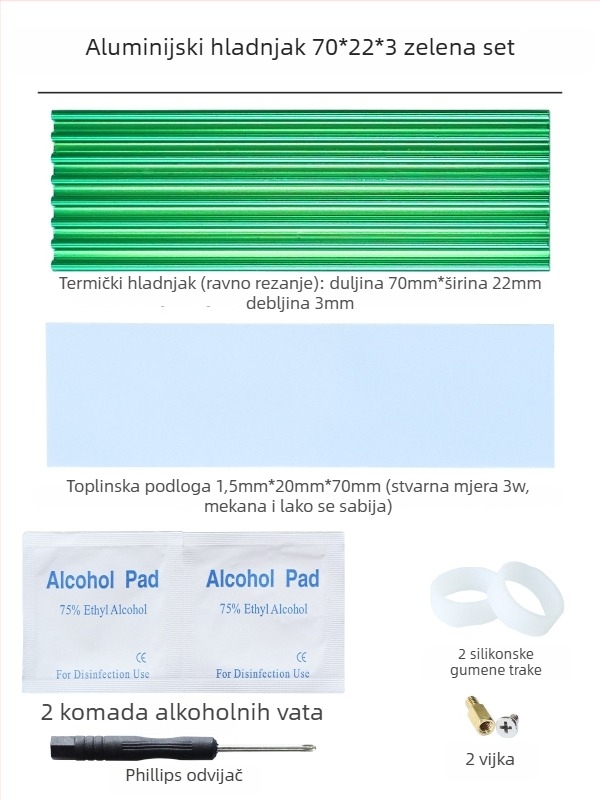 Chladič za M.2 SSD 2280, aluminij, za tvrdi disk, radi notebook i stolno računalo