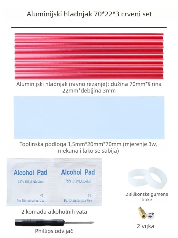 Chladič za M.2 SSD 2280, aluminij, za tvrdi disk, radi notebook i stolno računalo