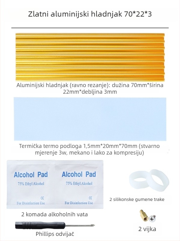 Chladič za M.2 SSD 2280, aluminij, za tvrdi disk, radi notebook i stolno računalo