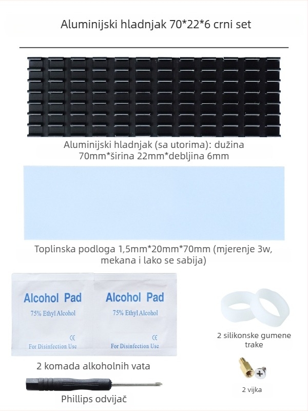Chladič za M.2 SSD 2280, aluminij, za tvrdi disk, radi notebook i stolno računalo