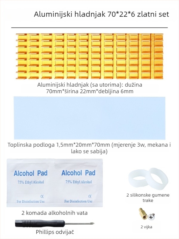 Chladič za M.2 SSD 2280, aluminij, za tvrdi disk, radi notebook i stolno računalo