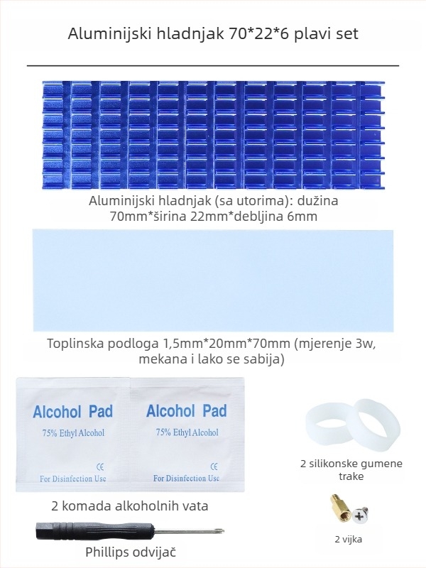 Chladič za M.2 SSD 2280, aluminij, za tvrdi disk, radi notebook i stolno računalo