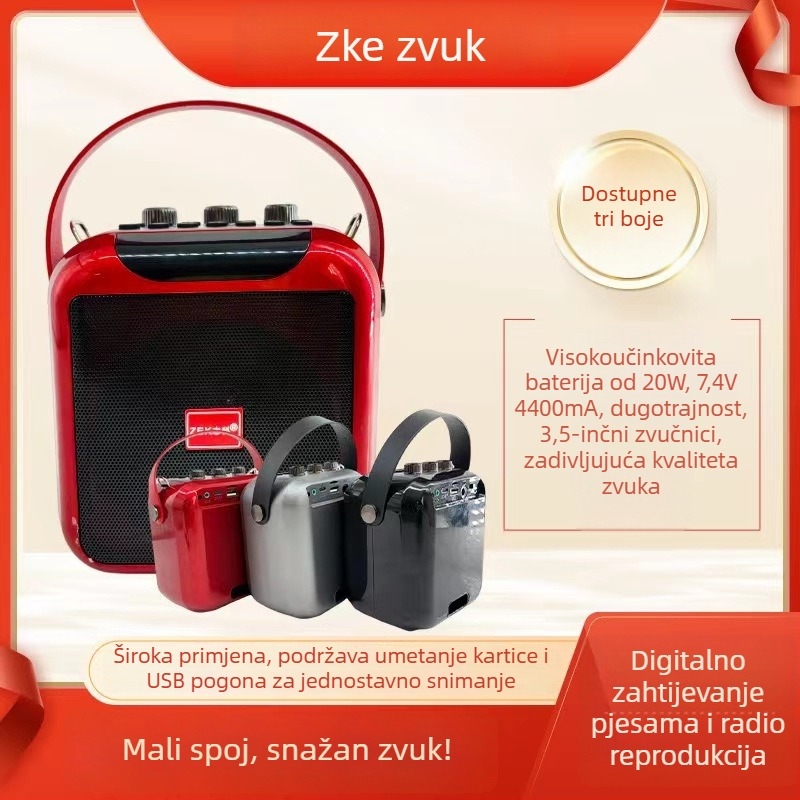 Zhike K92 prijenosni Bluetooth karaoke zvučnik, 15 W, Bluetooth 5.0, ugrađena baterija 4000–6000 mAh, frekvencijski raspon 100 Hz–20 kHz, SNR ≥70 dB