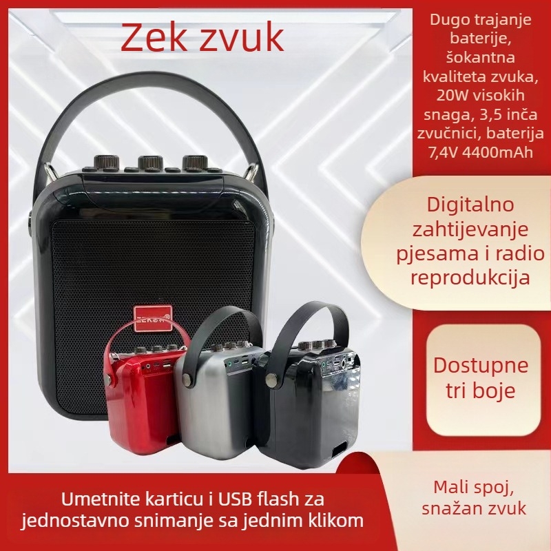 Zhike K92 prijenosni Bluetooth karaoke zvučnik, 15 W, Bluetooth 5.0, ugrađena baterija 4000–6000 mAh, frekvencijski raspon 100 Hz–20 kHz, SNR ≥70 dB