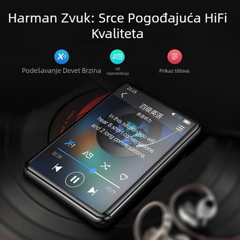 MP4/MP3 glazbeni player s dodirnim zaslonom i Bluetoothom – iznimno tanak, za čitanje romana