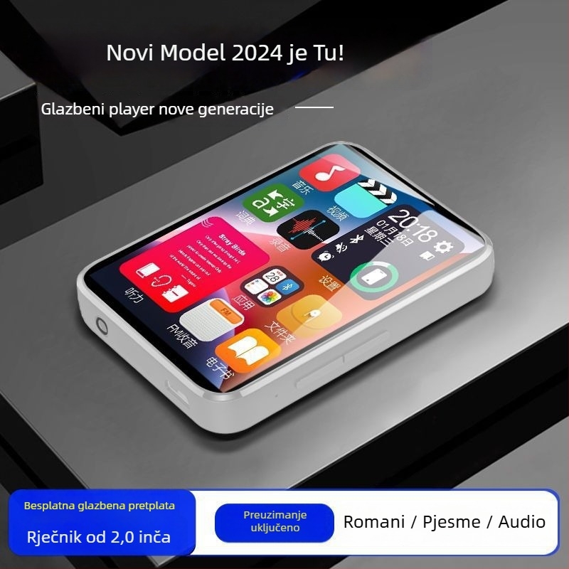 MP4/MP3 glazbeni player s dodirnim zaslonom i Bluetoothom – iznimno tanak, za čitanje romana