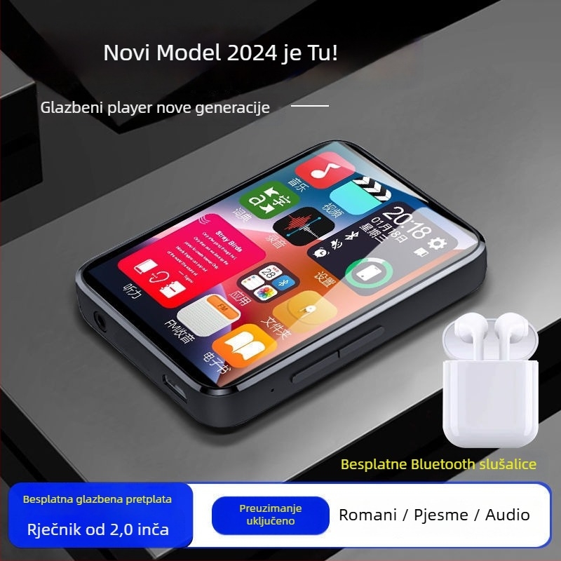 MP4/MP3 glazbeni player s dodirnim zaslonom i Bluetoothom – iznimno tanak, za čitanje romana