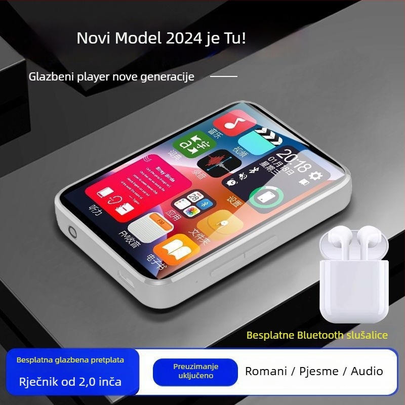 MP4/MP3 glazbeni player s dodirnim zaslonom i Bluetoothom – iznimno tanak, za čitanje romana