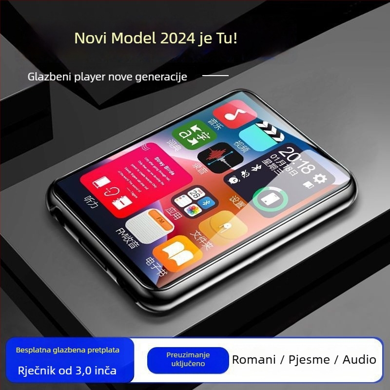 MP4/MP3 glazbeni player s dodirnim zaslonom i Bluetoothom – iznimno tanak, za čitanje romana