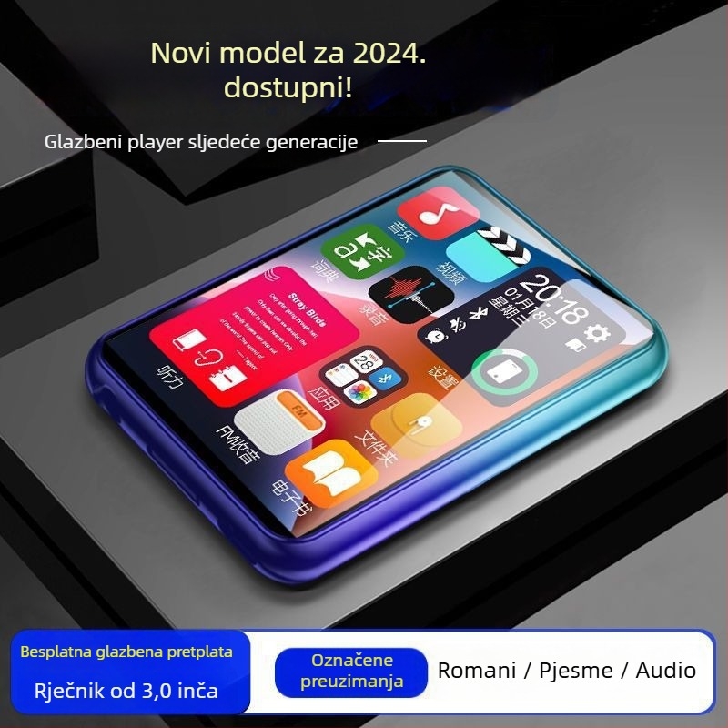 MP4/MP3 glazbeni player s dodirnim zaslonom i Bluetoothom – iznimno tanak, za čitanje romana