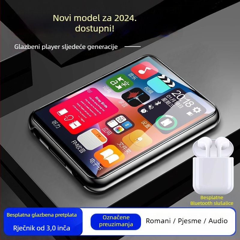 MP4/MP3 glazbeni player s dodirnim zaslonom i Bluetoothom – iznimno tanak, za čitanje romana