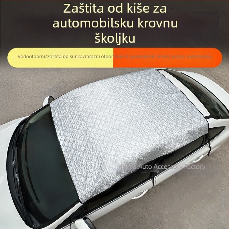Auto sjenilo za panoramsko staklo s kišnom zaštitom i toplinskom izolacijom — Materijal: aluminijski film s prešivanim pamukom; Univerzalni model; Ugradnja skrivena