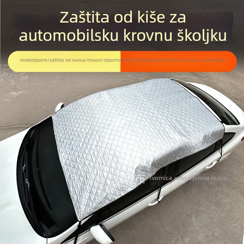 Auto sjenilo za panoramsko staklo s kišnom zaštitom i toplinskom izolacijom — Materijal: aluminijski film s prešivanim pamukom; Univerzalni model; Ugradnja skrivena