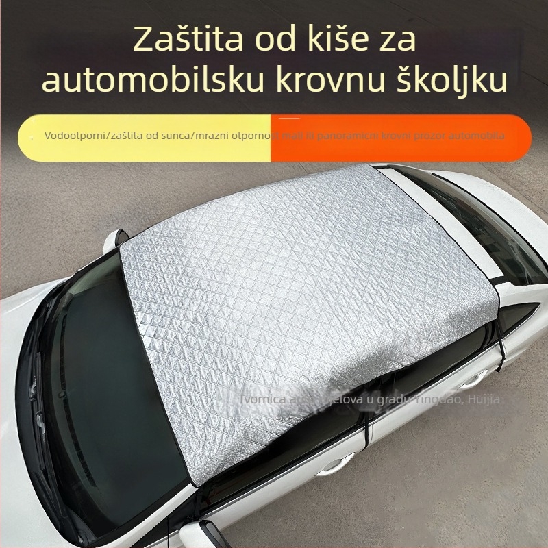 Auto sjenilo za panoramsko staklo s kišnom zaštitom i toplinskom izolacijom — Materijal: aluminijski film s prešivanim pamukom; Univerzalni model; Ugradnja skrivena