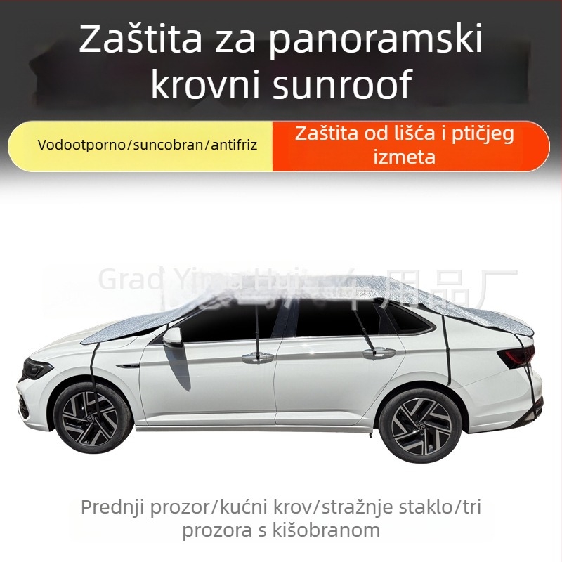 Auto sjenilo za panoramsko staklo s kišnom zaštitom i toplinskom izolacijom — Materijal: aluminijski film s prešivanim pamukom; Univerzalni model; Ugradnja skrivena