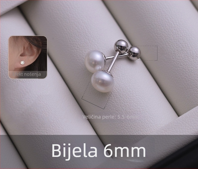 Srebrne naušnice s prirodnim slatkovodnim perlama i vijčanim zatvaračem, minimalistički geometrijski dizajn, S999 čisto srebro