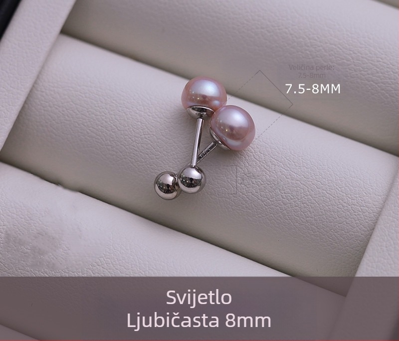 Srebrne naušnice s prirodnim slatkovodnim perlama i vijčanim zatvaračem, minimalistički geometrijski dizajn, S999 čisto srebro