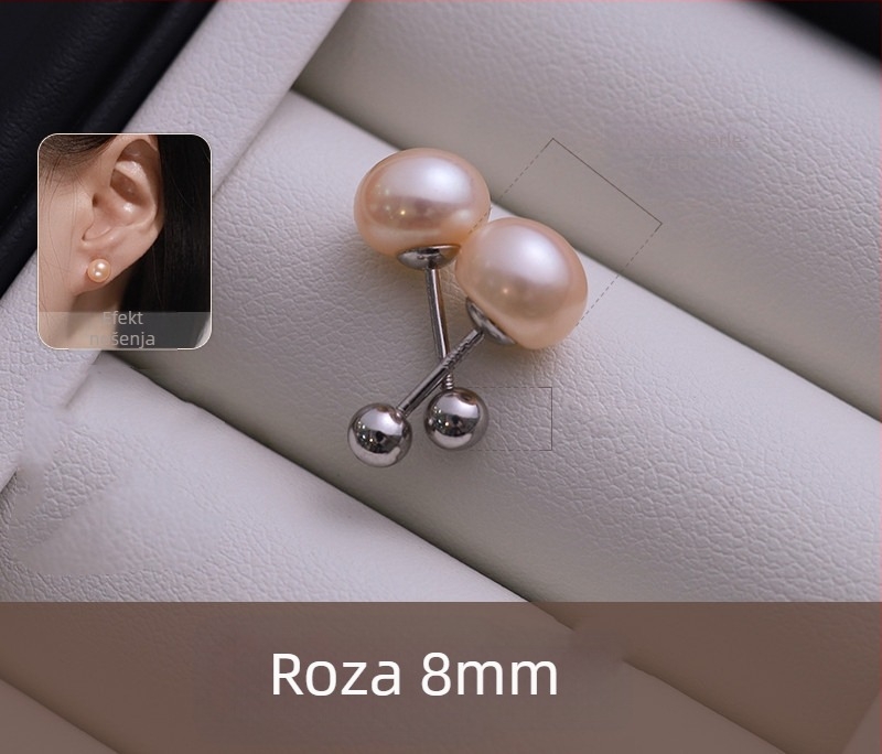 Srebrne naušnice s prirodnim slatkovodnim perlama i vijčanim zatvaračem, minimalistički geometrijski dizajn, S999 čisto srebro