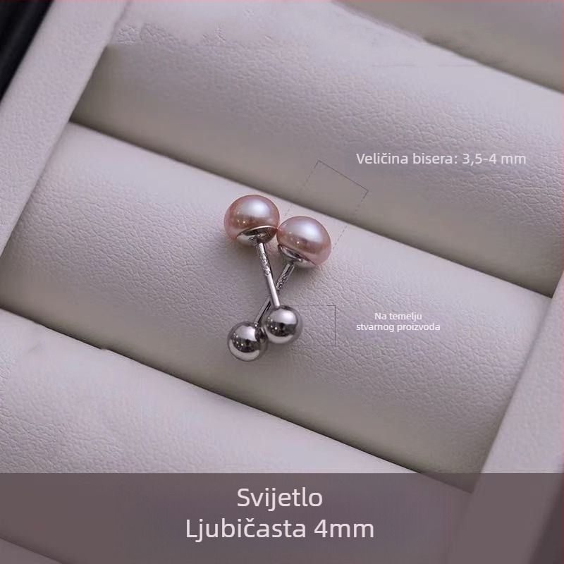 Srebrne naušnice s prirodnim slatkovodnim perlama i vijčanim zatvaračem, minimalistički geometrijski dizajn, S999 čisto srebro