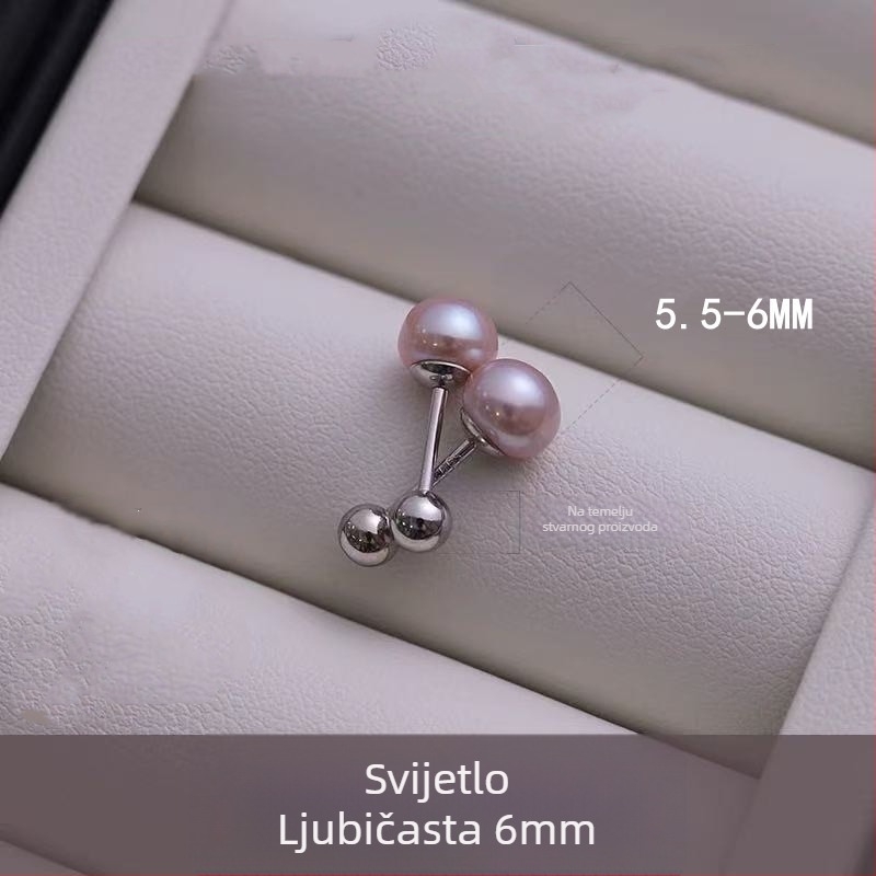 Srebrne naušnice s prirodnim slatkovodnim perlama i vijčanim zatvaračem, minimalistički geometrijski dizajn, S999 čisto srebro