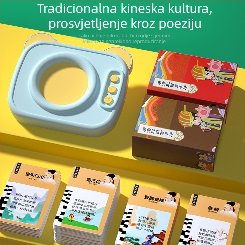 Učna mašina za djecu s čitanjem kartica, prepoznavanjem govora i emocionalnom interakcijom — punjiva litijska baterija, za djecu 4–6 godina