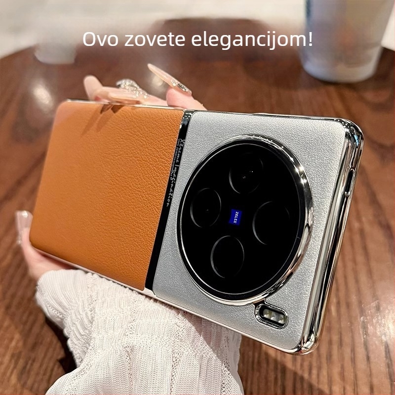 Torbica za Vivo X100 s kompletnom zaštitom objektiva, završnim slojem od umjetne kože s elektroplatiranim efektom, otporna na padove
