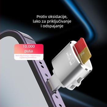 TF čitač kartica USB 2.0 aluminijsko kućište, vanjska veza, podržava TF kartice, težina 6 g