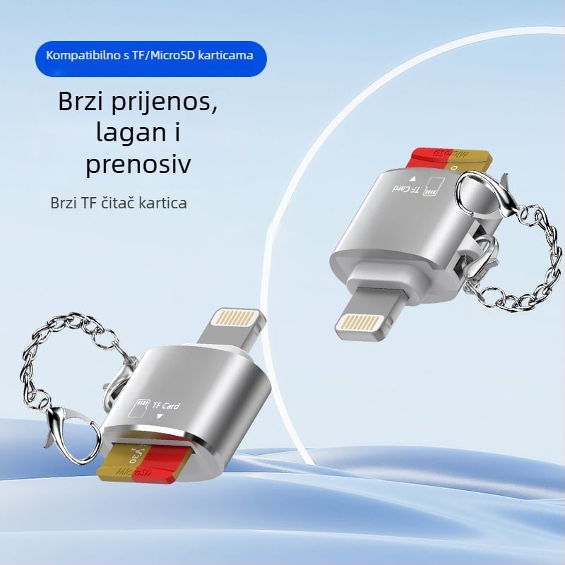 TF čitač kartica USB 2.0 aluminijsko kućište, vanjska veza, podržava TF kartice, težina 6 g