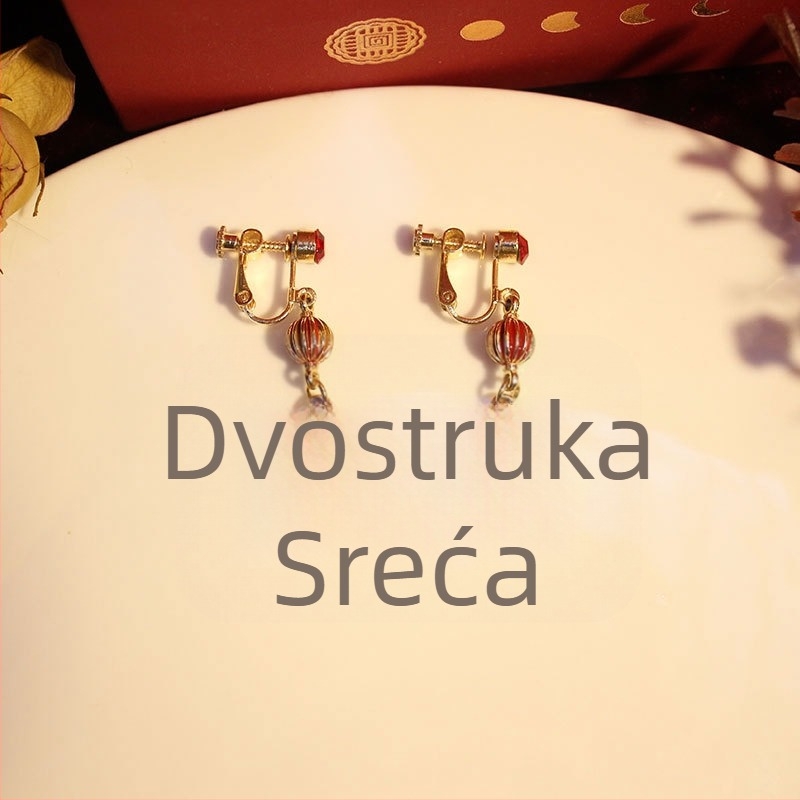 Naušnice - Motiv Dvostruka sreća, kineski vjenčani stil, ručno izrađeni od legure, porijeklo Yiwu, prirodni stil, svježe i slatko