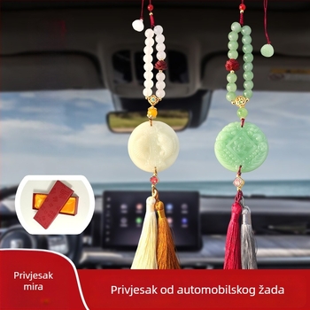 Zeleni jade automobilski privjesak s lotusom od stakla i dvostrukom resom, unutarnja dekoracija