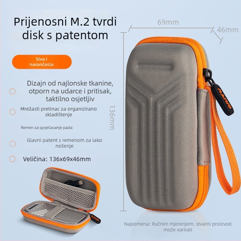 MAIWO KT02 PU futrola za tvrdi disk – prijenosna zaštitna torba, OEM obrada, uključuje 1 pakiranje za pohranu mobilnog tvrdog diska