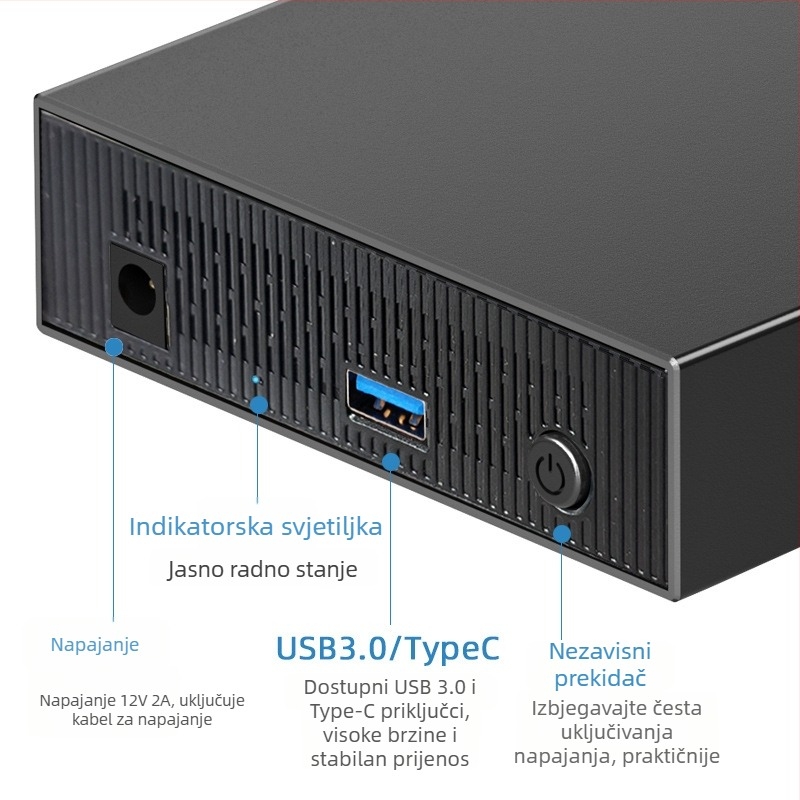 Kućište za SATA tvrdi disk, aluminijska legura, stolni vanjski USB 3.0/Type-C, do 18 TB, model ZZUC-111