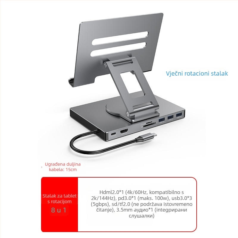 Lan Shuo USB-C docking stanica od aluminijskog legura, HDMI 2.0 i Gigabit Ethernet, 5Gbps