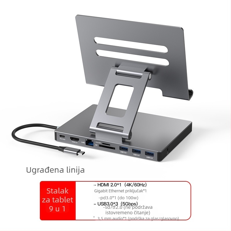 Lan Shuo USB-C docking stanica od aluminijskog legura, HDMI 2.0 i Gigabit Ethernet, 5Gbps