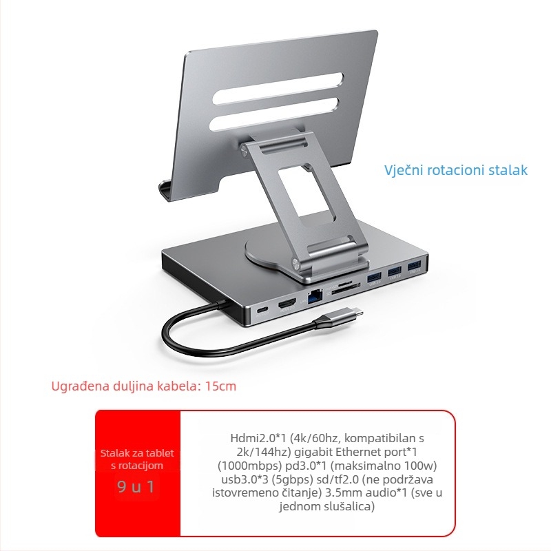 Lan Shuo USB-C docking stanica od aluminijskog legura, HDMI 2.0 i Gigabit Ethernet, 5Gbps