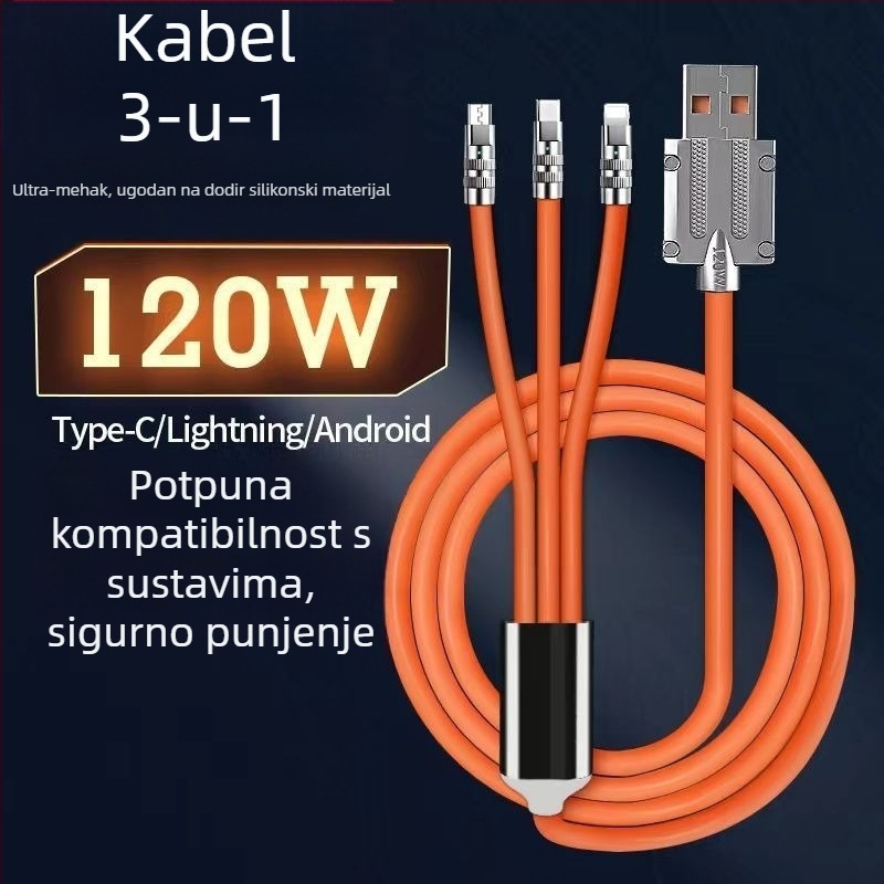 Type-C kabel za punjenje, silikon izolacija, Quick Charge, maksimalno 6A