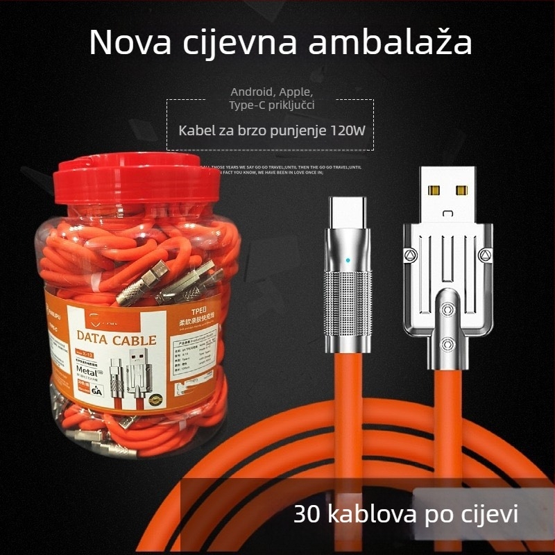 Type-C kabel za punjenje, silikon izolacija, Quick Charge, maksimalno 6A