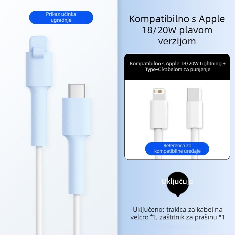 Silikonski zaštitni omotač za kabel za podatke – All-Inclusive, model 413; kompatibilan s kabelima Apple, Huawei, Xiaomi i Vivo; zaštita od loma i trošenja metala.