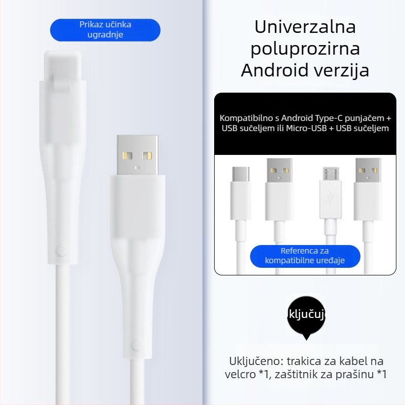 Silikonski zaštitni omotač za kabel za podatke – All-Inclusive, model 413; kompatibilan s kabelima Apple, Huawei, Xiaomi i Vivo; zaštita od loma i trošenja metala.