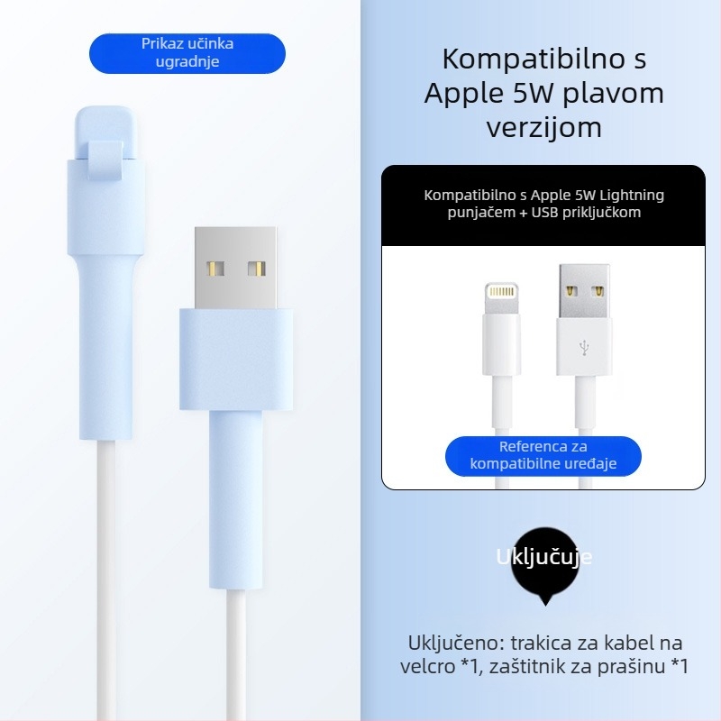 Silikonski zaštitni omotač za kabel za podatke – All-Inclusive, model 413; kompatibilan s kabelima Apple, Huawei, Xiaomi i Vivo; zaštita od loma i trošenja metala.