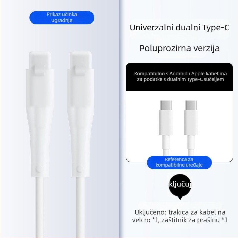 Silikonski zaštitni omotač za kabel za podatke – All-Inclusive, model 413; kompatibilan s kabelima Apple, Huawei, Xiaomi i Vivo; zaštita od loma i trošenja metala.