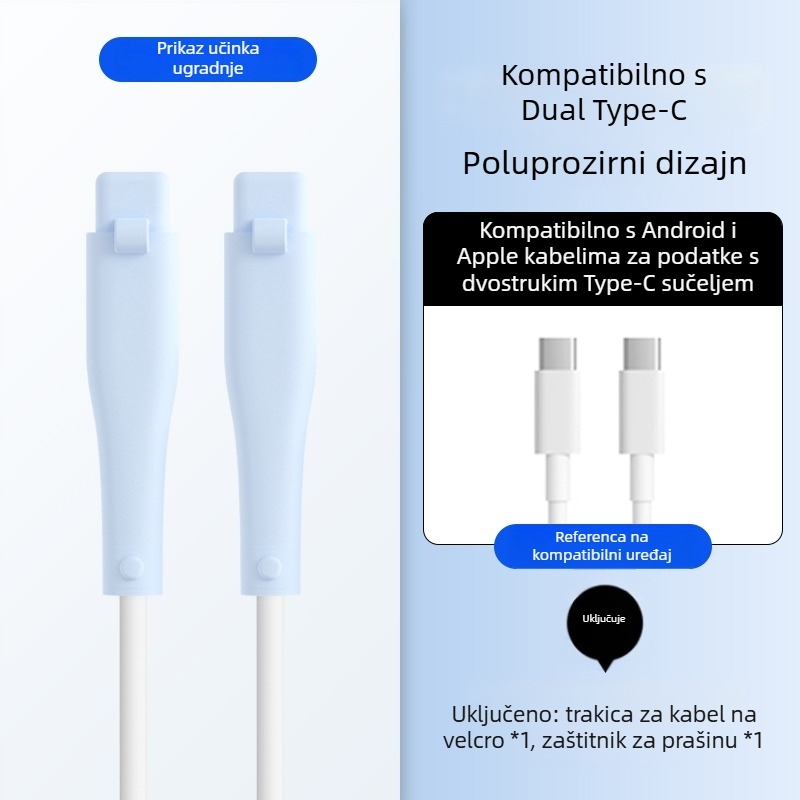 Silikonski zaštitni omotač za kabel za podatke – All-Inclusive, model 413; kompatibilan s kabelima Apple, Huawei, Xiaomi i Vivo; zaštita od loma i trošenja metala.