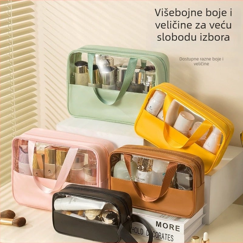 Prozirna višenamjenska torbica za šminku s logom, velika kapaciteta, ultralagana, PVC materijal, zatvarač