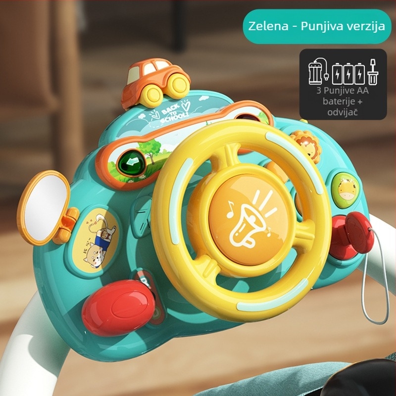 Višefunkcionalni stol s volanom za ranu edukaciju — plastika, baterijsko napajanje, glazba i zvukovi, za djecu 0–3 godine