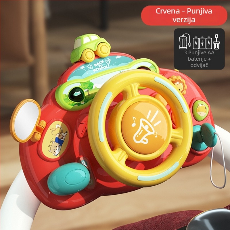 Višefunkcionalni stol s volanom za ranu edukaciju — plastika, baterijsko napajanje, glazba i zvukovi, za djecu 0–3 godine