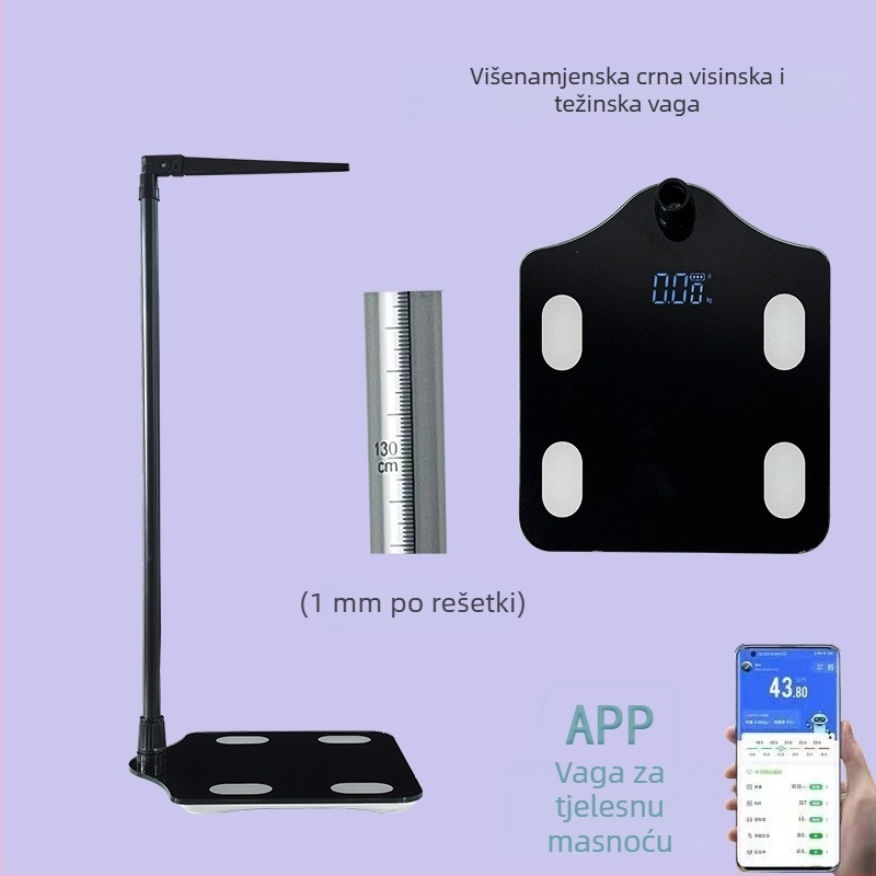 Elektronička vaga za mjerenje težine s detekcijom tjelesne masti i vlage, izračun kalorija, Bluetooth
