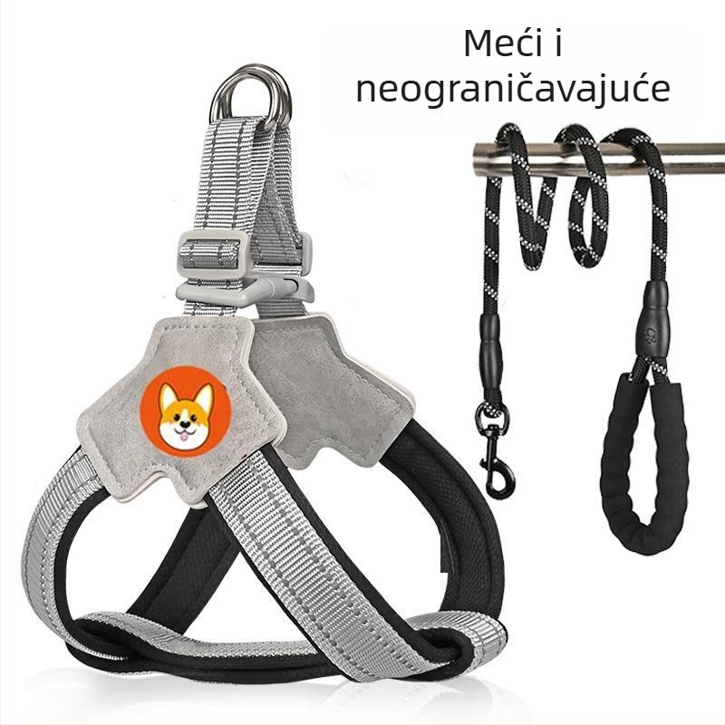 Postroj s prslukom i vodilicom za šetnju, za male i srednje pse poput corgi, bichon i teddy