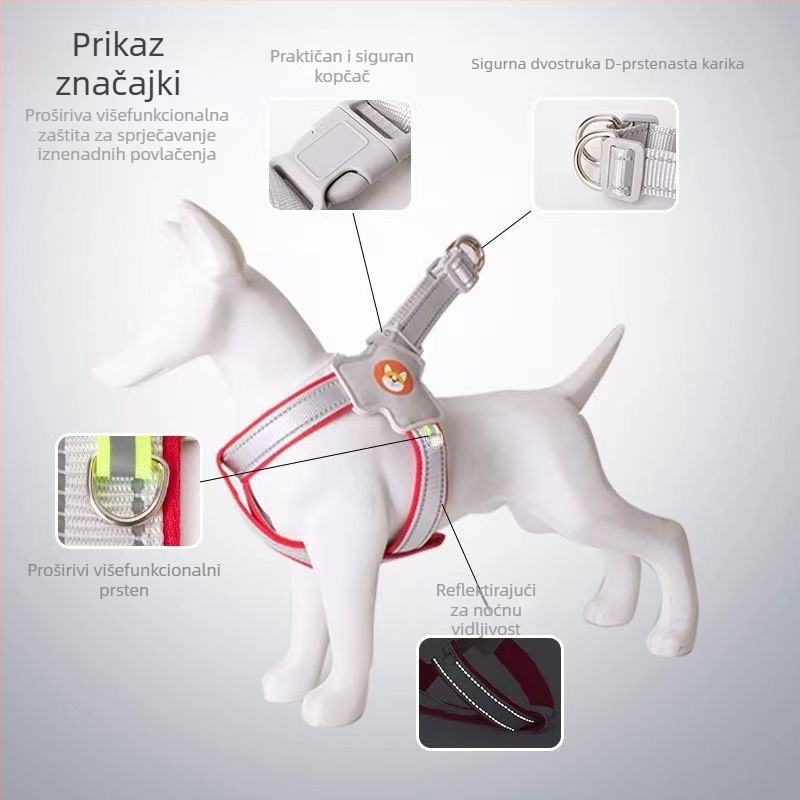 Postroj s prslukom i vodilicom za šetnju, za male i srednje pse poput corgi, bichon i teddy