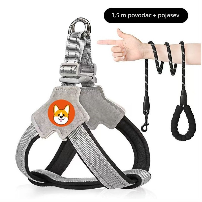 Postroj s prslukom i vodilicom za šetnju, za male i srednje pse poput corgi, bichon i teddy